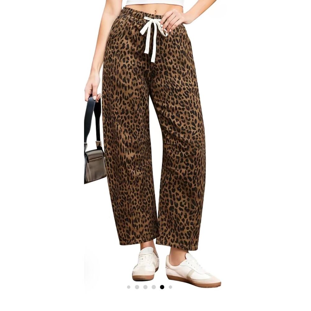 GRAPENT Barrel Jeans Leopard Bold High Waisted Cropped Wide Leg Denim New Small